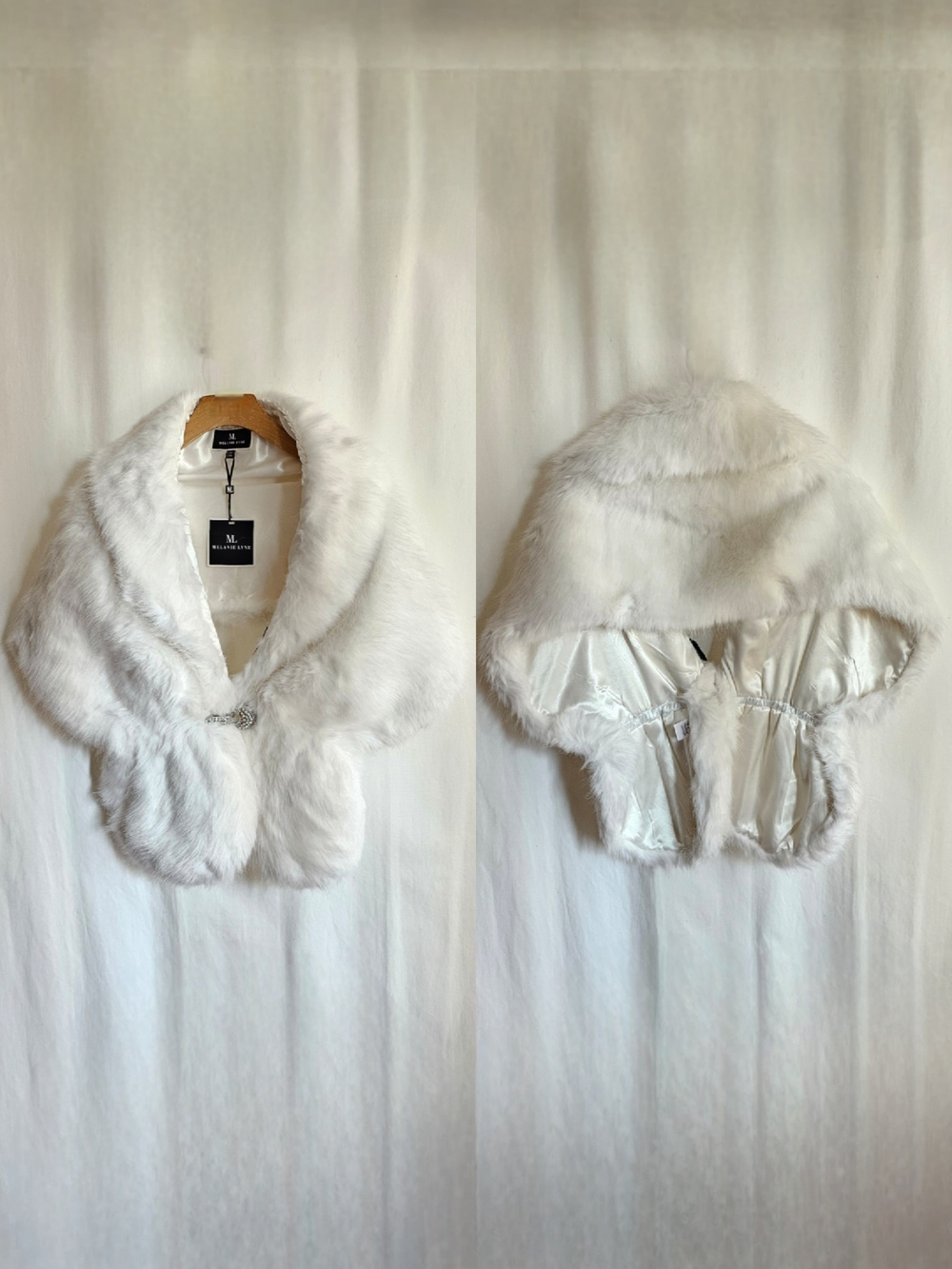 Melanie Lyne White Faux Fur & Rhinestone Bridal Shawl Stole - Picture 9 of 16